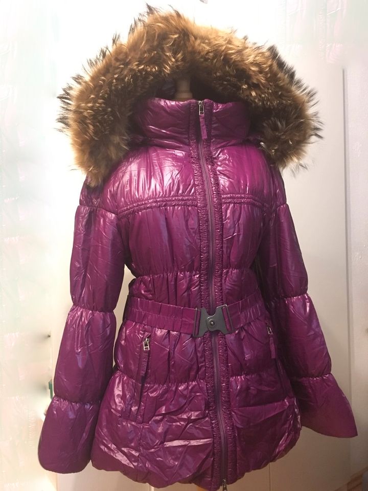 LAUREL Winter Lang-Jacke Kurzmantel mit Fell-Kapuze pink Gr. 42 in Haar