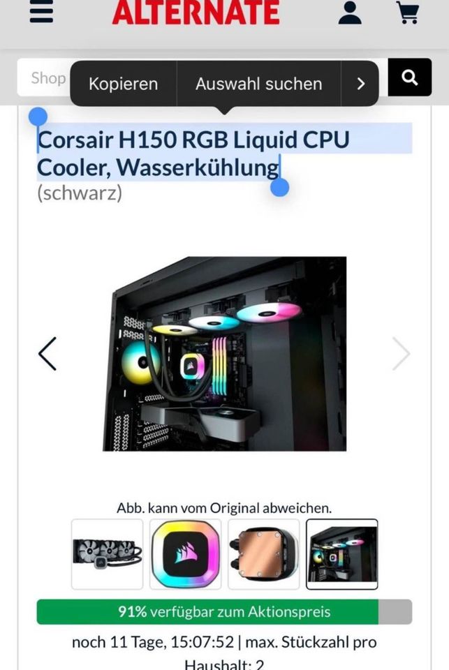 Corsair H150 RGB Liquide CPU Wasserkühlung in Krostitz