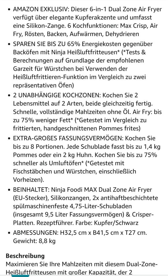 Ninja Airfryer Heißluftfritteuse AF400EUCP,Extras,Garantie,Ovp in Centrum