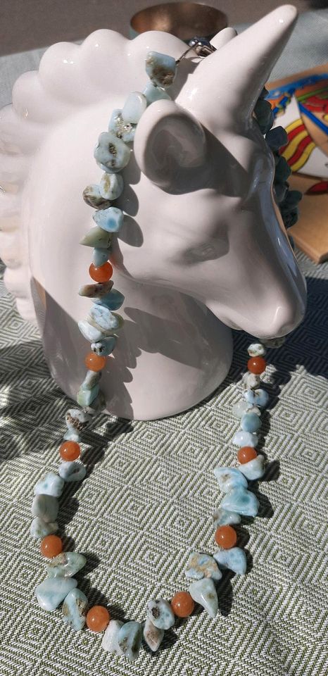 Larimar Lemurien Larimarkette mit orangenem Aventurin in Stakendorf