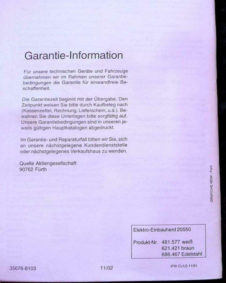 Gebrauchs- und Montageanleitung für Privileg Elektro-Einbauherd in Niederfischbach