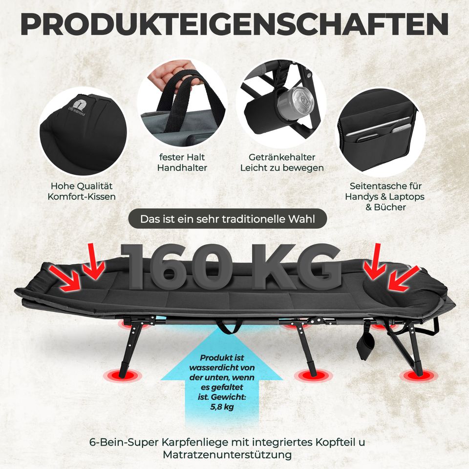 Angelliege Karpfenliege Feldbett,Campingbett bis zu 160kg belastb in Lindau