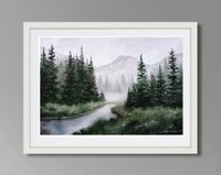 Aquarell original Berg Landschaft Wald Fluss Nebel Rheinland-Pfalz - Trier Vorschau