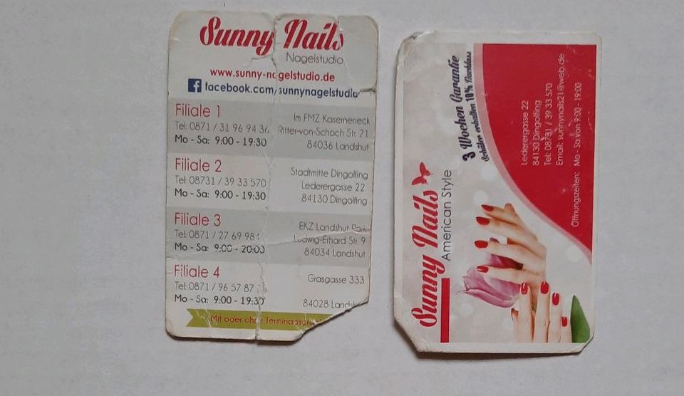 Zu Verschenken, 2x Kundenkarte von Sunny Nails, 10 Euro Rabatt in Dingolfing