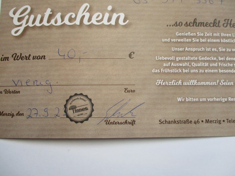 40€ Gutschein -Bäckereifrühstück in Losheim am See