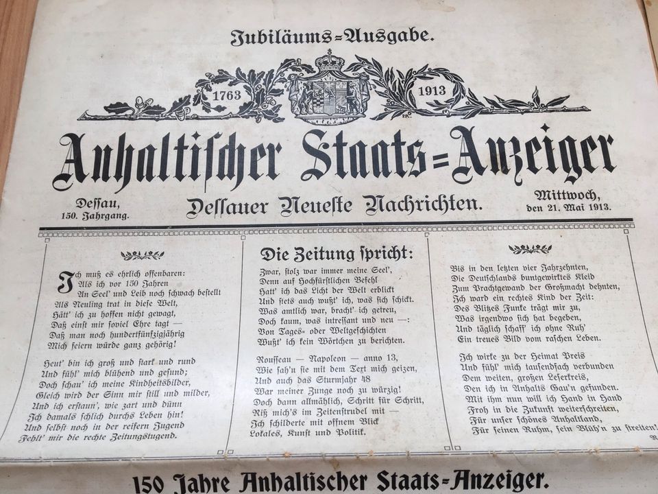 Anhaltischer Staatsanzeiger, Dessau Zeitung, Deutsches Reich 1913 in Dessau-Roßlau