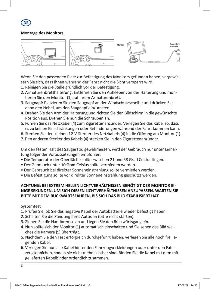 RÜCKFAHRKAMERA DRAHTLOSES BACKUP-KAMERASYSTEM BTM500-690 in Hamburg