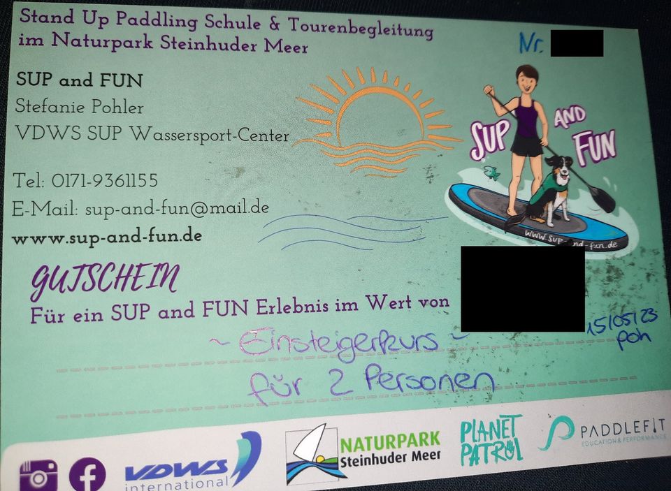 SUP and Fun Stand Up Paddling Gutschein 2 Pers. Steinhuder Meer in Wunstorf