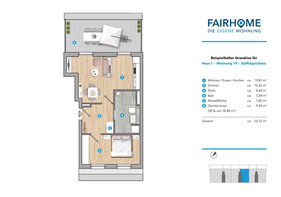 Ruhige Lage und kurze Wege: Freuen Sie sich auf Ihre 2-Zi.-Wohlfühlwohnung mit Dachterrasse in Bergheim