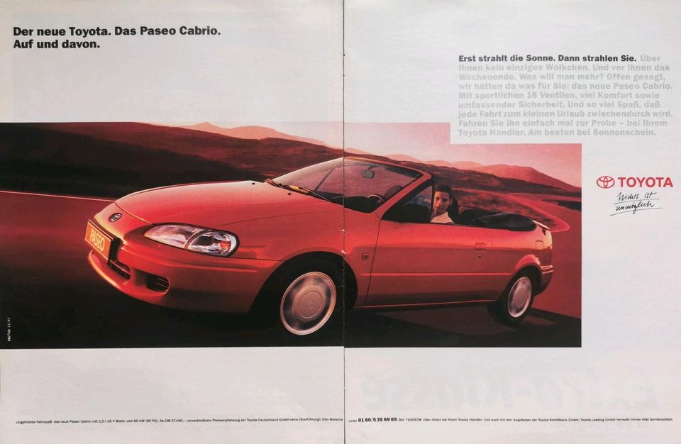 Toyota Paseo Reklame Werbung Berichte Cabrio S 1,5 Coupe in Hanau