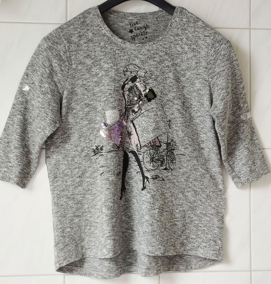 Damen Pullover Gr. L grau mit Motiv Verzierungen Pailletten in Meisenheim