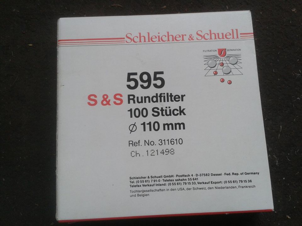 100 Rundfilter 110 mm S&S 595 für die Analytik Labor in München