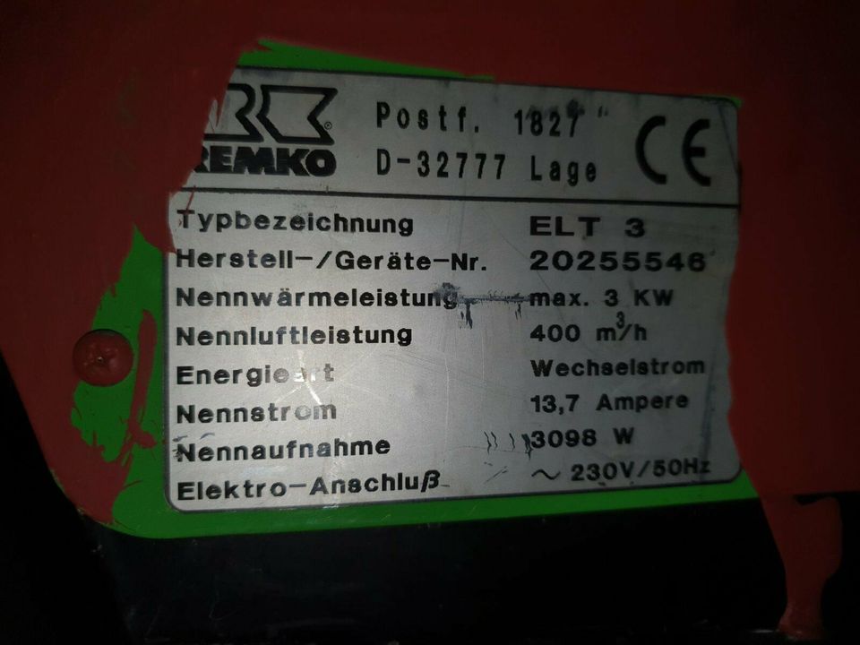 Remko ELT 3 , 3 kw Leist., 3098 Watt,  Heizlüfter professionell in Rees