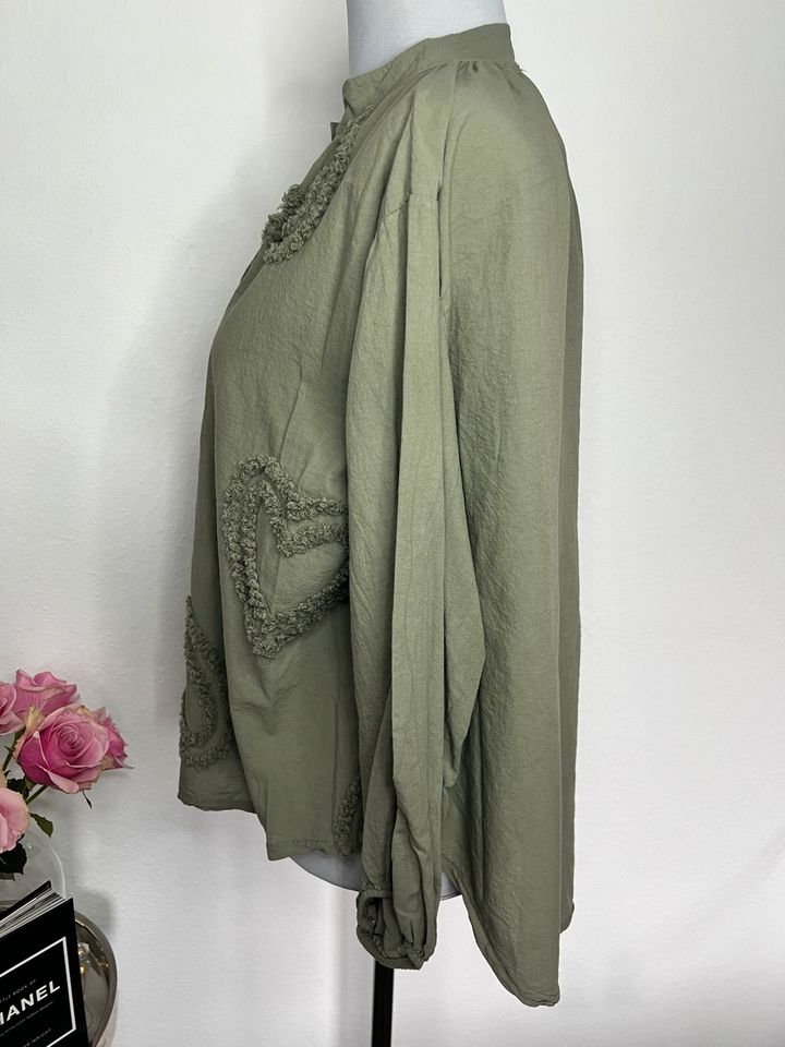 Bluse Boho Made in Italy New Gr 38-46 khaki Baumwolle in Stutensee
