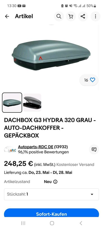 Dachbox G3 CARGO 180 HYDRA  320 L Thule Dachträger in Bad Dürkheim