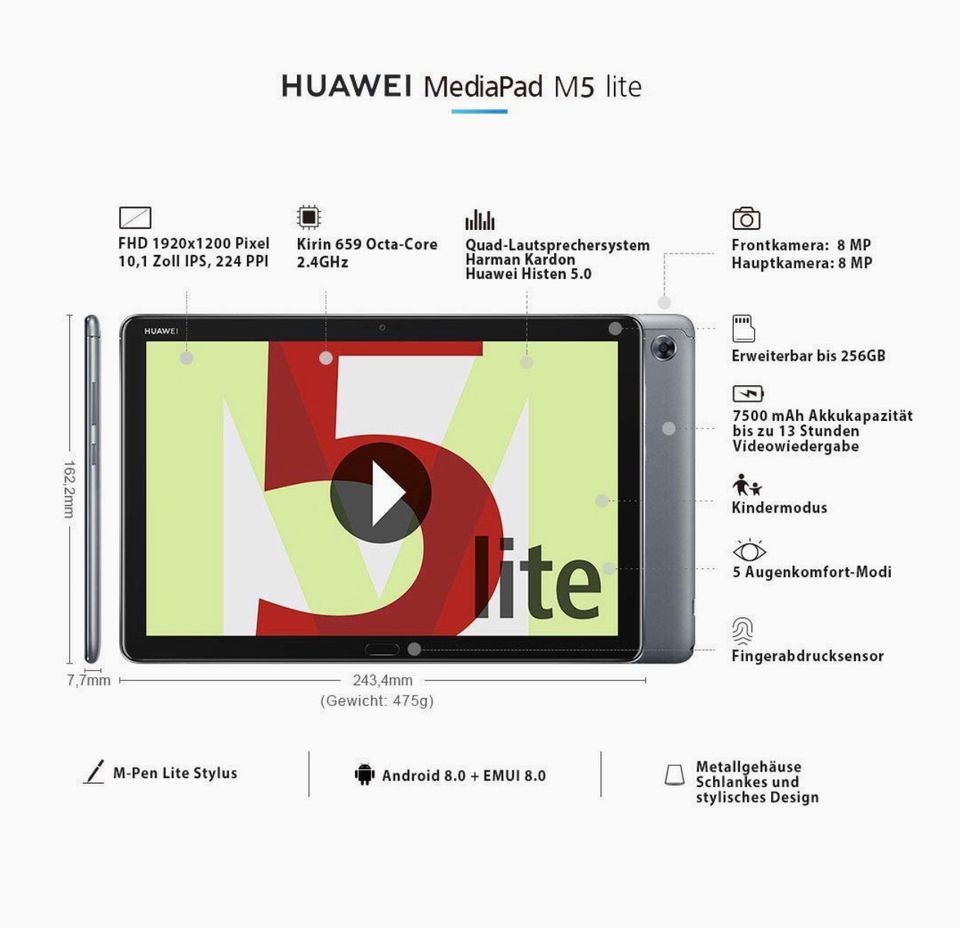 HUAWEI MediaPad M5 Lite 10 mit Hülle in Teltow