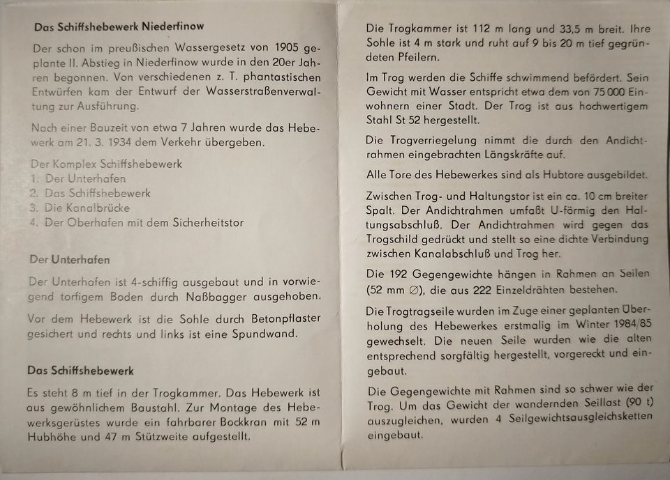 Altes Schiffshebewerk Niederfinow - Faltblatt v. 11-87 in Limbach-Oberfrohna