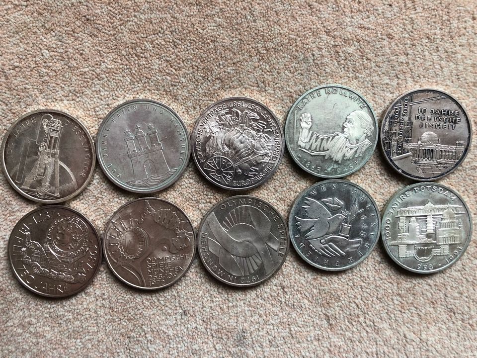10 Stück 10,-DM Silbermünzen Gedenkmünzen in Riederich