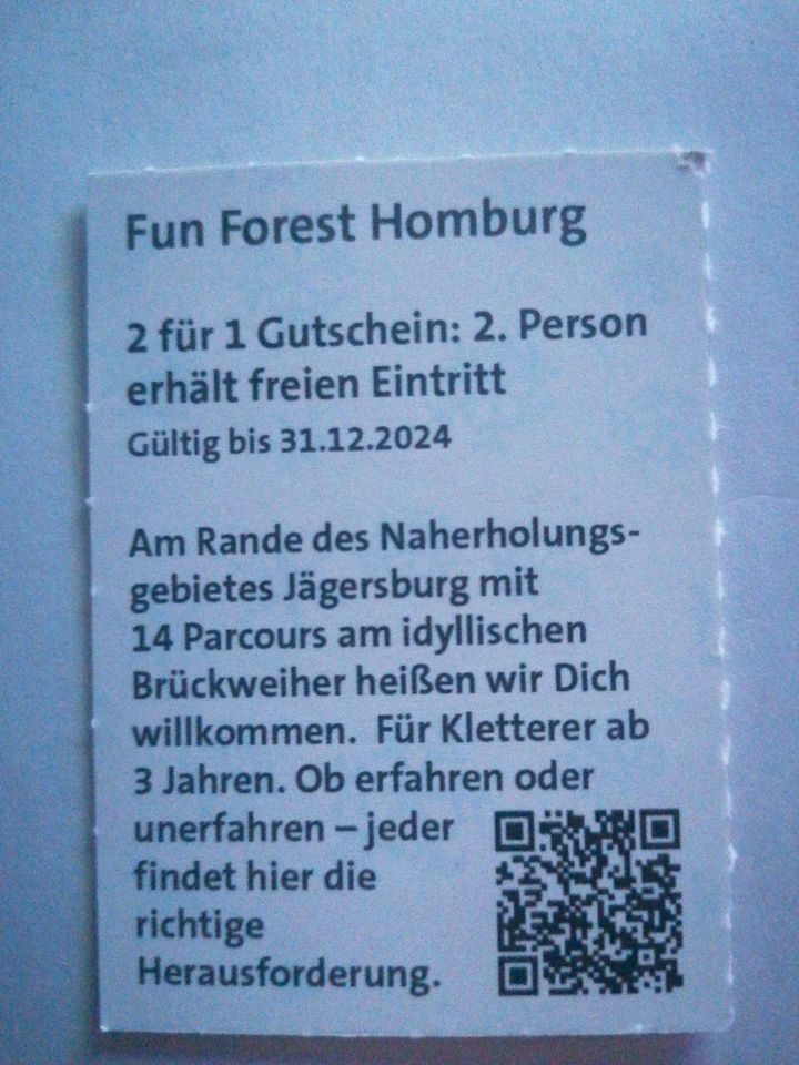 Gutschein 2 für 1 Kletterpark Fun Forrest Homburg. in Eppelborn