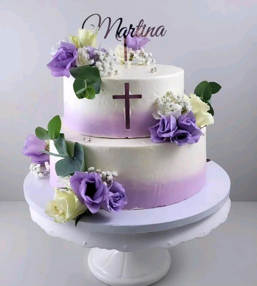 Torte Topper Kreuz Name Martina Silber Kommunion Taufe NP 20€ in Dormagen