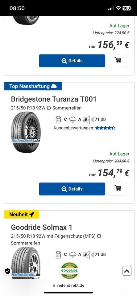 Bridgestone, Turanza T001, 4x, 250 km Lauf, 215/50R18 92, neu in Neunkirchen