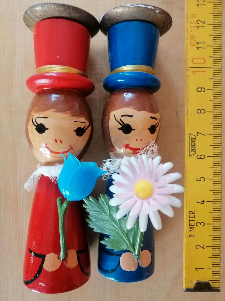 Vintage Kerzenhalter aus Holz  Figuren in Aue