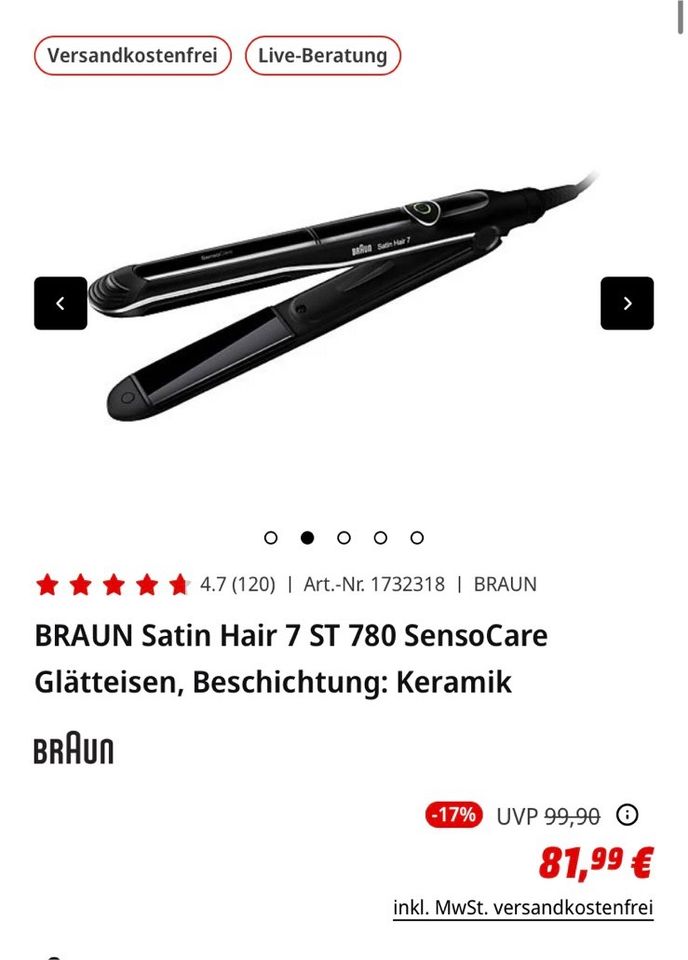 Glätteisen BRAUN Satin Hair 7 ST 780 SensoCare in Nordrhein-Westfalen -  Detmold | eBay Kleinanzeigen ist jetzt Kleinanzeigen
