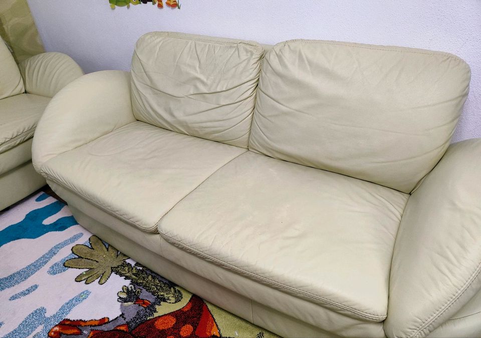2 Stück Echtleder Couch Sofa hellgrün in Dingolfing