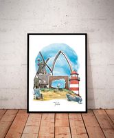 FÖHR Insel Poster mit Rahmen, Nordsee Deko, Leuchtturm Nordfriesland - Wyk Vorschau