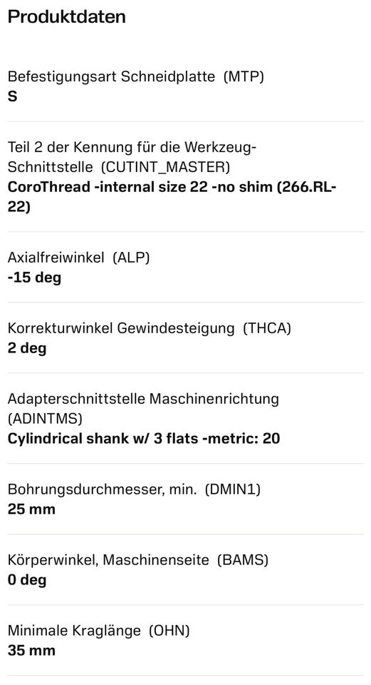 Sandvik CoroThread 266 RKF-20-22 Wendeplatten-Bohrstange Gewinde in Remscheid