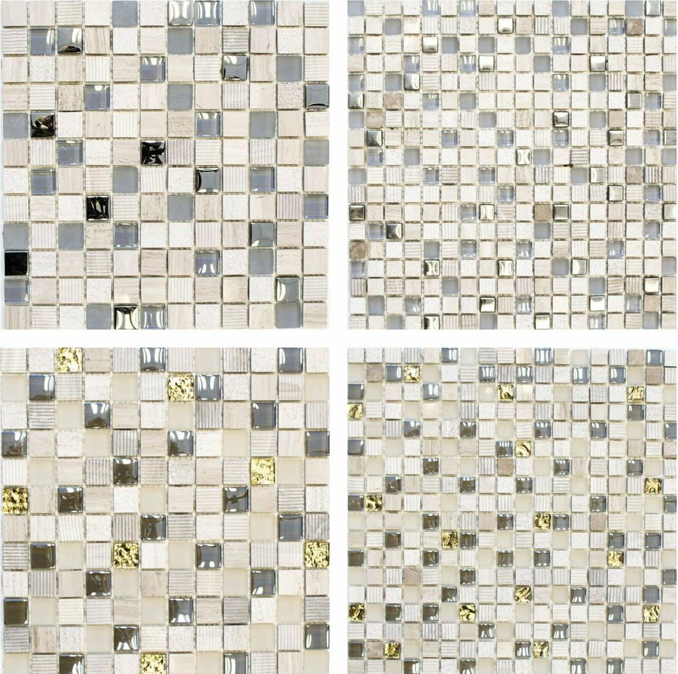 Glasmosaik Naturstein Mosaikfliese Transluzent Silber Gold in Ebrach
