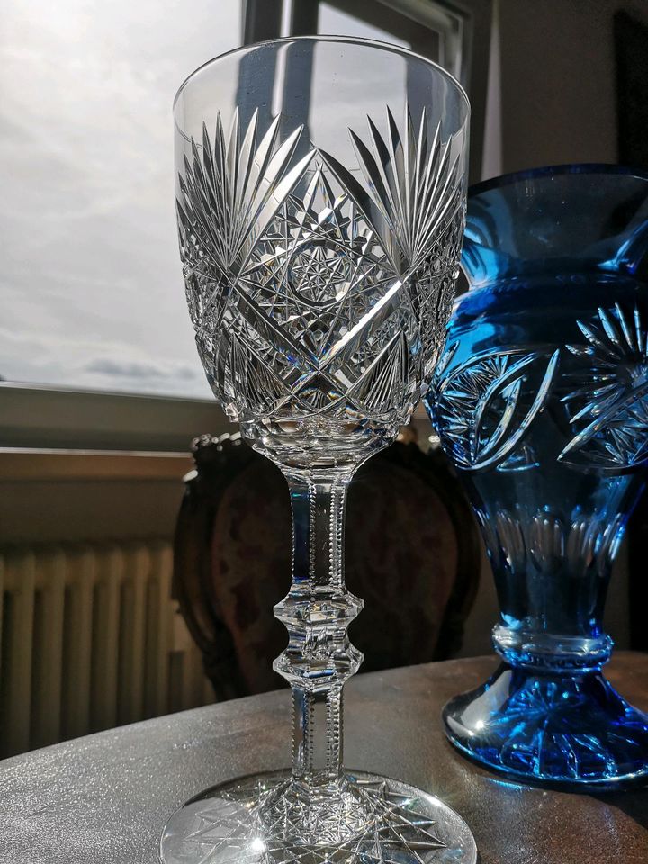 XXL Glas Bleikristall + Vase Überfang Aquamarin in Korbach