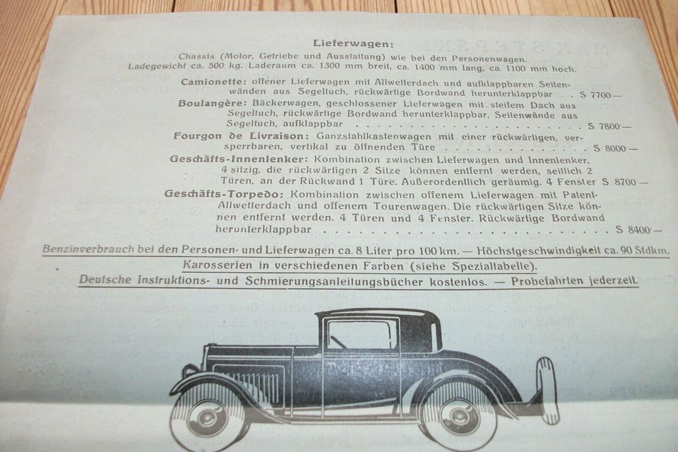 Peugeot Typ 201 Wien 1930 Verkaufsprospekt Coupé Innenlenker Lief in Berchtesgaden