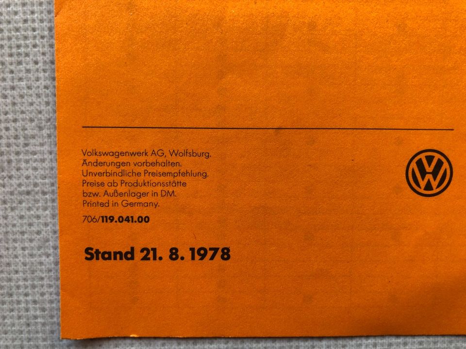 Original Golf 1 Prospekt und Preisliste - 1978 in Schwarmstedt