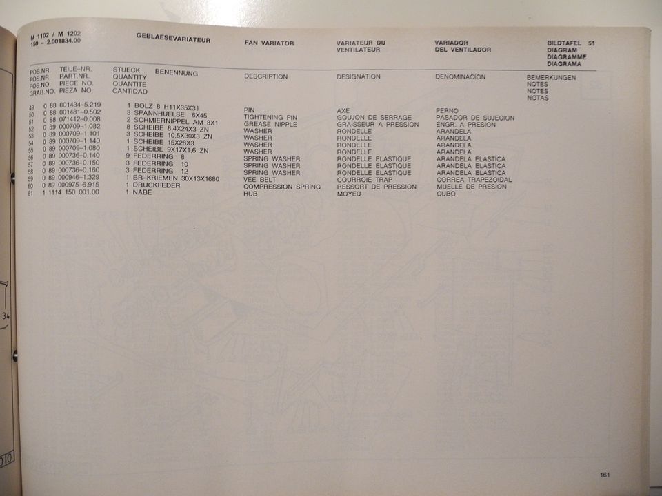 Ersatzteilliste Deutz-Fahr Mähdrescher M1102/M1202 in Bergisch Gladbach