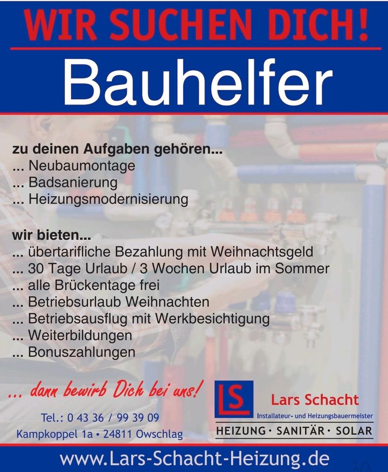 Bauhelfer/Quereinsteiger Heizung/Sanitär in Owschlag