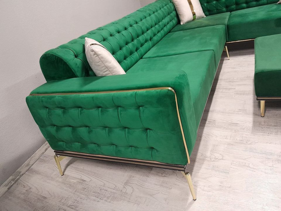 Ecksofa Chesterfield Samtsofa+ Polsterhocker Kostenlose Lieferung in Mannheim