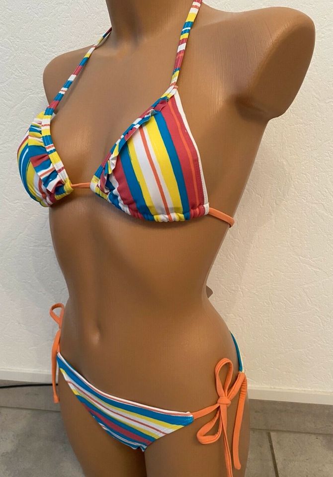 Twintip Zalando Bikini Set Softcups gestreift Rüschen XS 34 NEU in Rehlingen-Siersburg