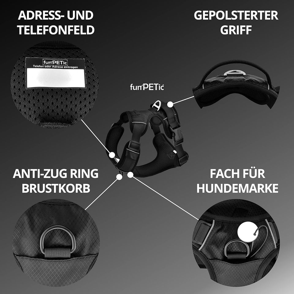 Hundegeschirr Geschirr Hunde gepolstert NEU Schwarz XS S M L XL in Darmstadt