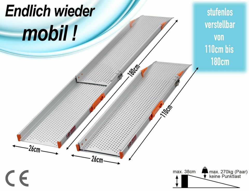 FTsolid 180cm Alu Teleskoprampen Paar Rollstuhlrampe Auffahrrampe in Hermannsburg