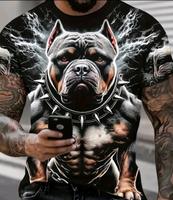 Herren T-Shirt mit 3D Pitbull Grafik Neu Bayern - Kötz Vorschau