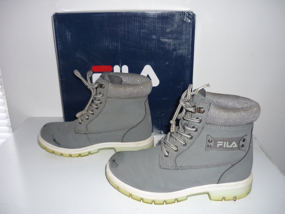 ❤️FILA❤️ MÄDCHEN HALB STIEFEL KUNSTLEDER SCHNÜR BOOTS 36 GRAU in Kamp-Lintfort