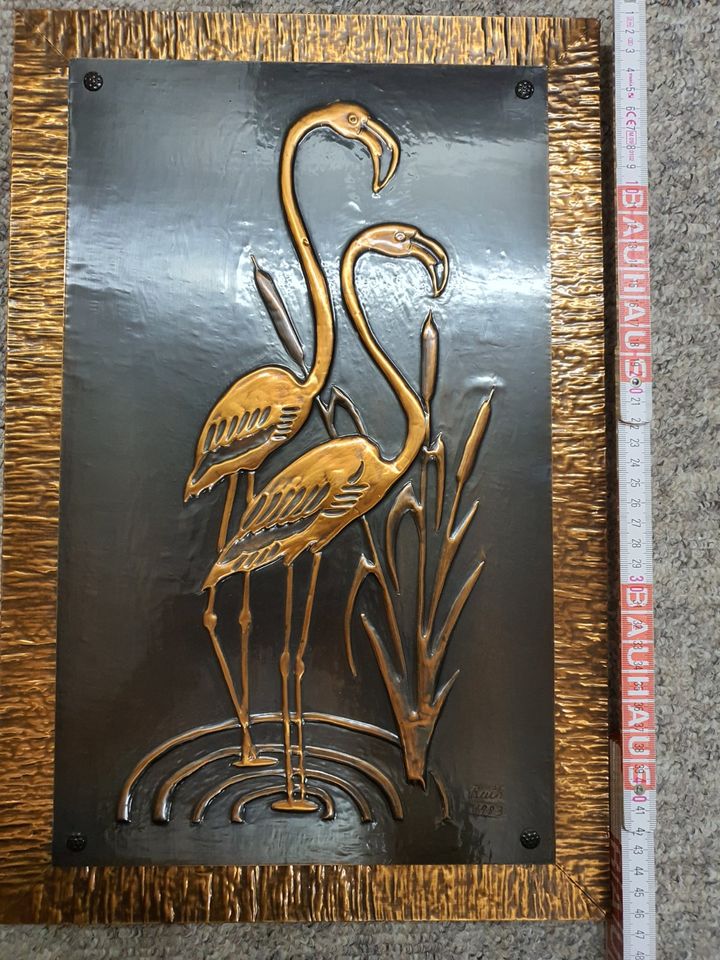 1 Wandbild Kupferrelief " Flamingos " Handarbeit in Bruchköbel