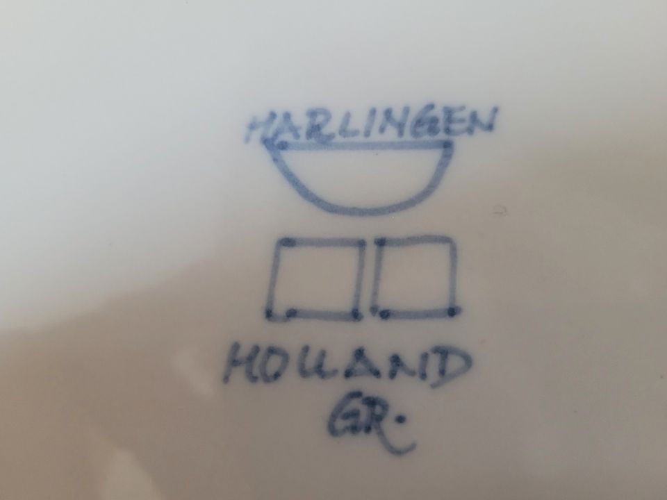 Keramik Tablett Harlingen Holland mit Zinnrand, drei Schälchen in Westerkappeln