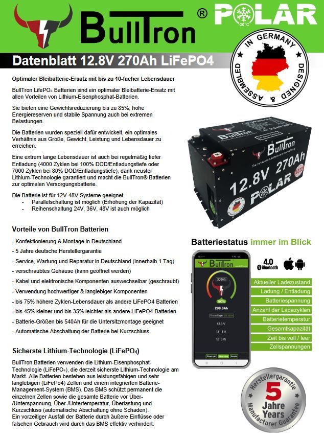 BullTron 270Ah LiFePO4 12.8V Polar Akku aktiv Balancer Bluetooth in Hannover