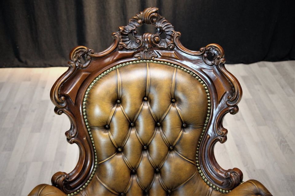 Chesterfield / Barock Sessel, Rindleder, gelb/braun in Heinsberg