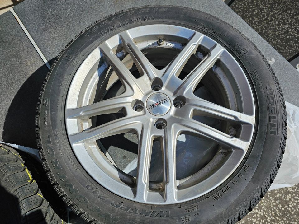 Reifen mit Alufelgen, Pirelli 195 / 55 R16 91H M+S in Vechta