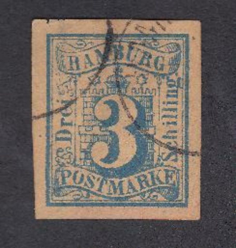Briefmarke Postmarke Hamburg 3 Schilling von 1859 - schönes Stück in Südergellersen