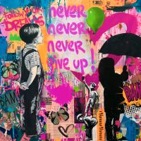 Crazy! 70 % Motiv Banksy Never give up 110x110 Leinwand/Pop Art München - Au-Haidhausen Vorschau