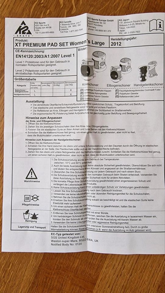 K2 Schützer für Inliner Knie Ellenbogen Handgelenk Schoner in Wittingen